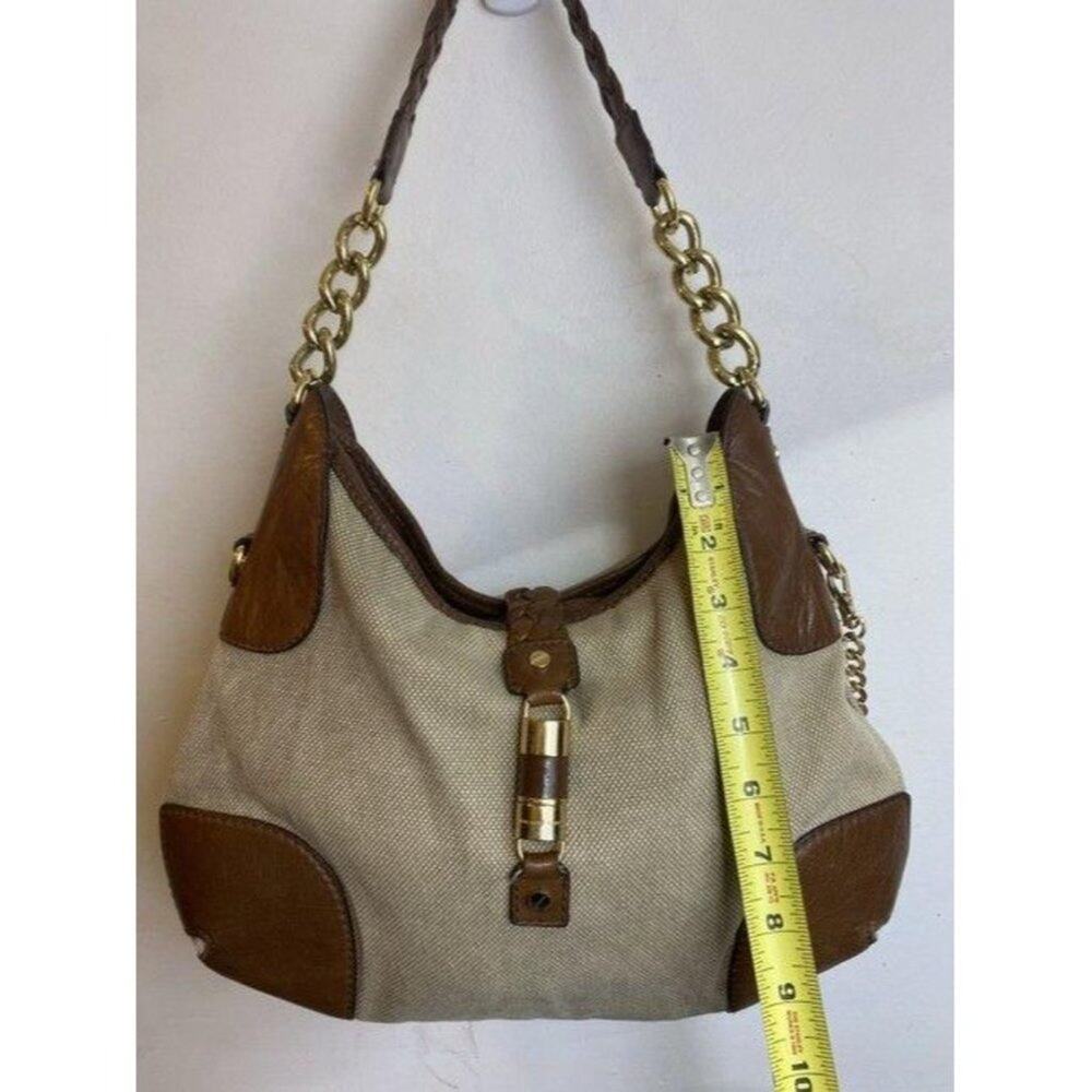 michael kors handbag tan brown fabric hobo bag - Picture 3 of 12